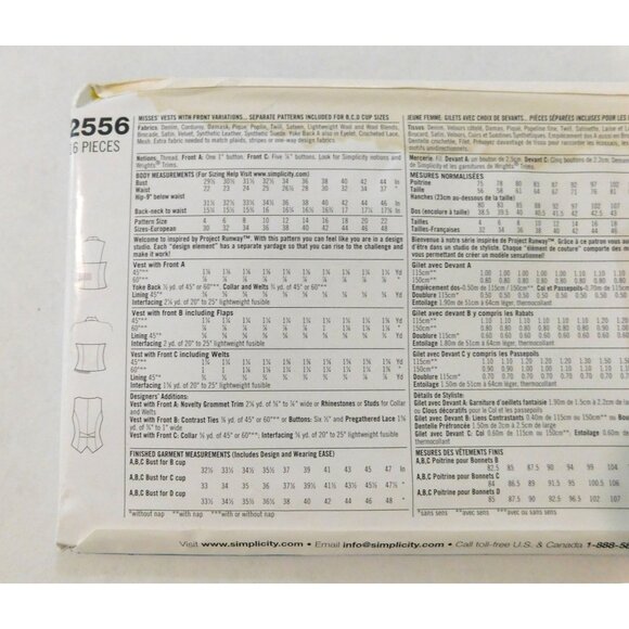 Simplicity Project Runway 2556 Womens Vest Sizes 14-22 Sewing Pattern Uncut - Picture 3 of 4